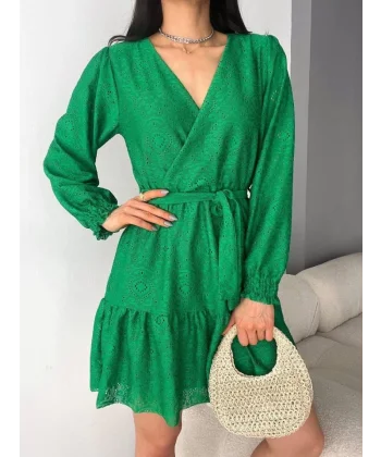 Kadın Fırsat ürünü Kruvaze Yaka Güpürlü ini Elbise