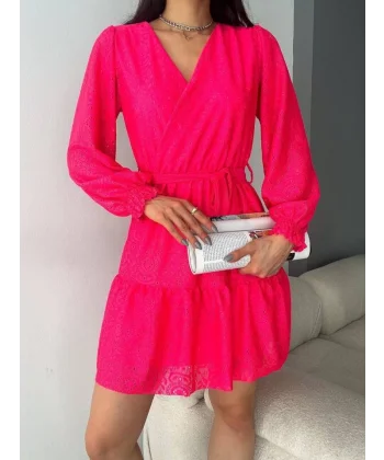 Kadın Fırsat ürünü Kruvaze Yaka Güpürlü ini Elbise