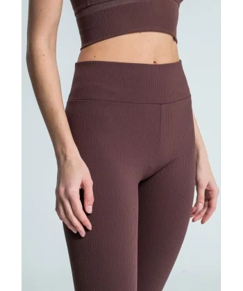 Kadın Fitilli Full Likralı Yüksek Bel Toparlayıcı Tayt Günlük ve Spor Kullanım - Kahverengi