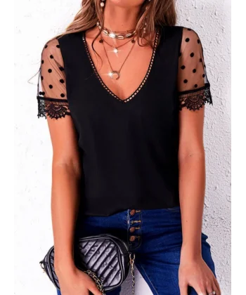 Kadın Flok Tül Kol V Yaka Sandy Bluz