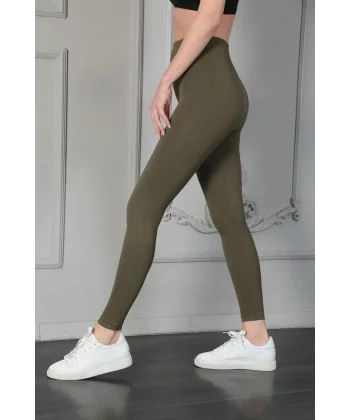 Kadın Full Likra Extra Toparlayıcı Yüksek Bel Dar Kalıp Günlük Spor Tayt - Haki
