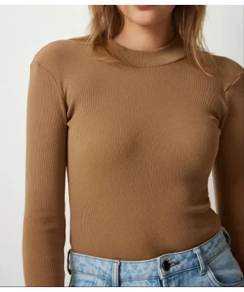 Kadın Full Likralı Fitilli Kaşkorse Body - Kahve