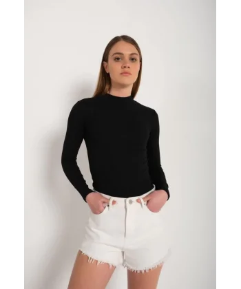 Kadın Full Likralı Fitilli Kaşkorse Body - Siyah