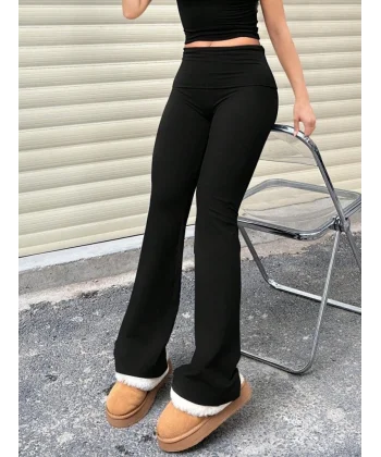 Kadın Geniş Korsaj Bel Detaylı Paçaya Doğru Geniş Yüksek Bel Dalgıç Pantolon