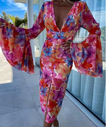 Kadın Göğüs Dekolteli Kolları Volan Detay Astarlı Tül Elbise