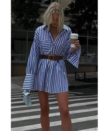 Kadın Gömlek -elbise çizgili Desen
