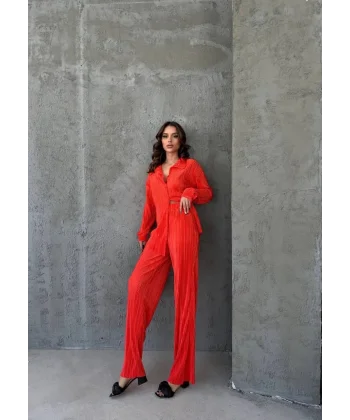 Kadın Gömlek Ve Pantolon Takım - Kırmızı
