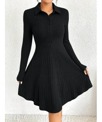 Kadın Gömlek Yaka Asimetril Kesim Etek Detay Kaşkorse Elbise