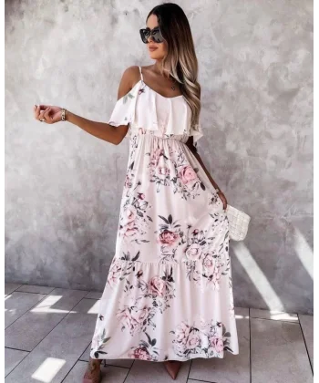 Kadın Gül Desenli Mikro Kumaş Elbise