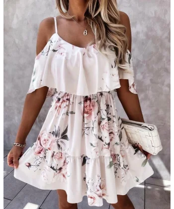 Kadın Gül Desenli Mikro Kumaş Mini Elbise