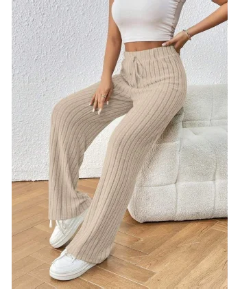 Kadın Hafif şardonlu Full Likralı Fitilli Kaşkorse Kumaş Bol Paça Pantolon