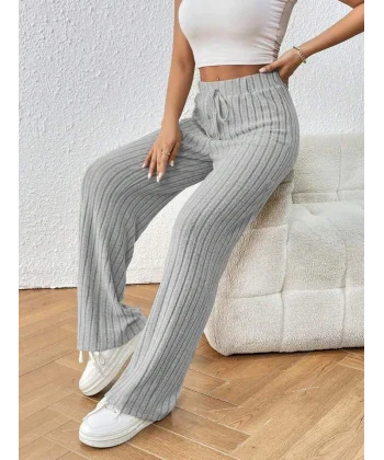 Kadın Hafif şardonlu Full Likralı Fitilli Kaşkorse Kumaş Bol Paça Pantolon