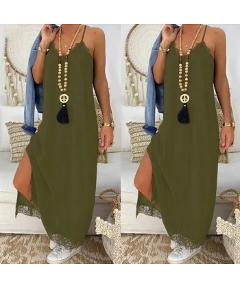 Kadın Haki Dantel Detay Viskon Elbise 3798