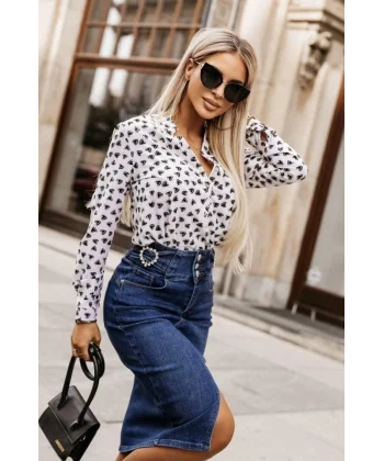 Kadın Hakim Yaka Metal Düğmeli Moskrep Kumaş Bluz