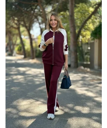 Kadın Hakim Yaka şerit Detay Hırka Ve Bol Paça Pantolon Ikili Takım