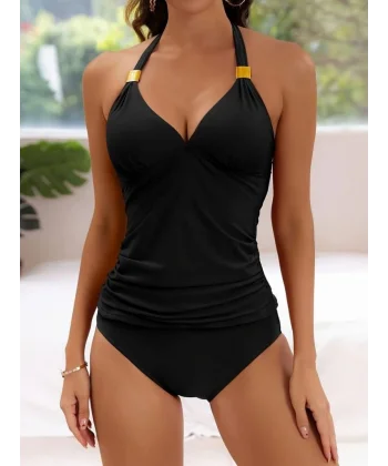 Kadın Halter V Boyun Iki Parça Set Tankini Dalgıç Mayo