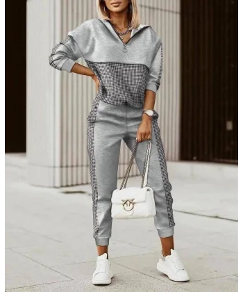 Kadın İki İplik Kumaş Fermuar Detay Kapüşonlu İkili Takım