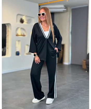 Kadın Iki Iplik Penye Kumaş çıtçıt Detaylı Ribanalı Ikili Takım