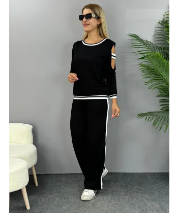 Kadın Iki Iplik Penye Kumaş Kol Detaylı Ribanalı Ikili Takım