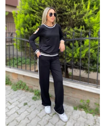 Kadın Iki Iplik Penye Kumaş Kol Detaylı Ribanalı Ikili Takım