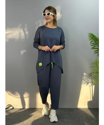 Kadın Iki Iplik Viskon Pamuk Kumaş Arma Detaylı Ikili Takım