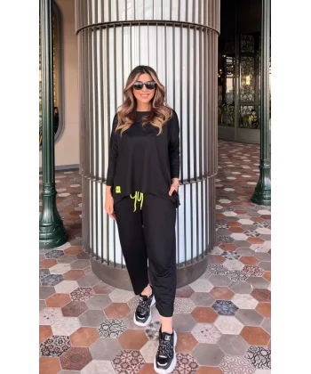 Kadın Iki Iplik Viskon Pamuk Kumaş Arma Detaylı Ikili Takım