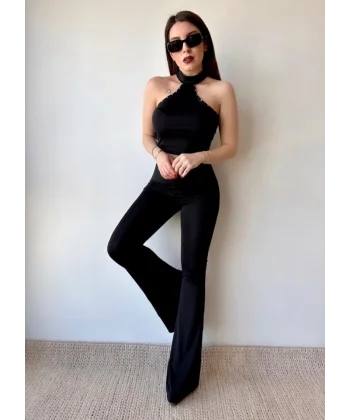 Kadın ikro Kumaş Taş Detaylı Bluz Ve Ispanyol Paça Pantolon Ikili Takım Fırsat Ürün