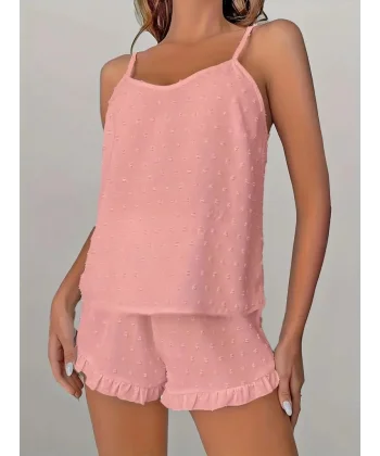 Kadın Ip Askılı Atlet Ve Alt Pon Pon Detaylı Aerobin Shortlu Takım