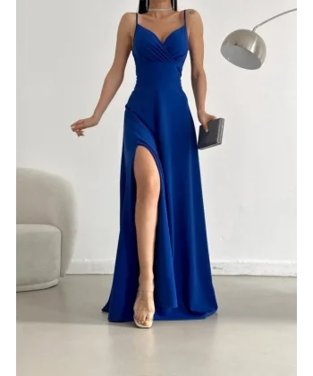 Kadın Ip Askılı Kruvaze Yaka Maxi Boy Abiye Elbise