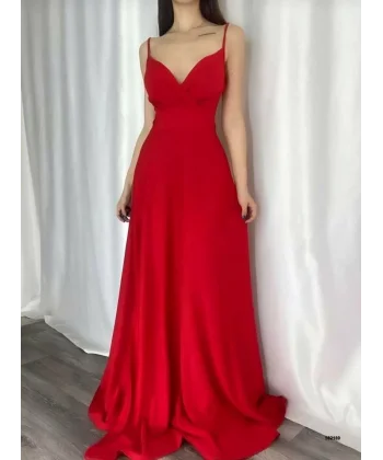 Kadın Ip Askılı Kruvaze Yaka Maxi Boy Abiye Elbise