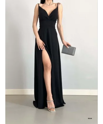 Kadın Ip Askılı Kruvaze Yaka Maxi Boy Abiye Elbise