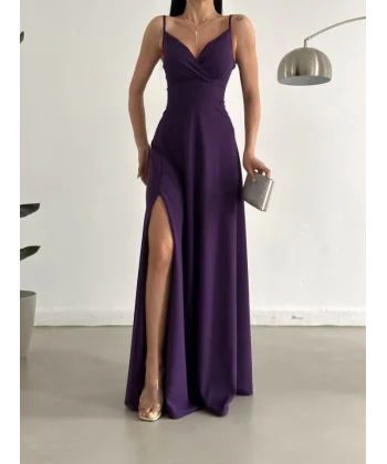 Kadın Ip Askılı Kruvaze Yaka Maxi Boy Abiye Elbise