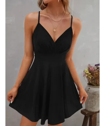 Kadın Ip Askılı Kruvaze Yakalı Kiloş Ithal Krep Elbise