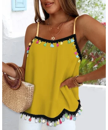 Kadın Ip Askılı Püskül Detaylı Sandy Bluz