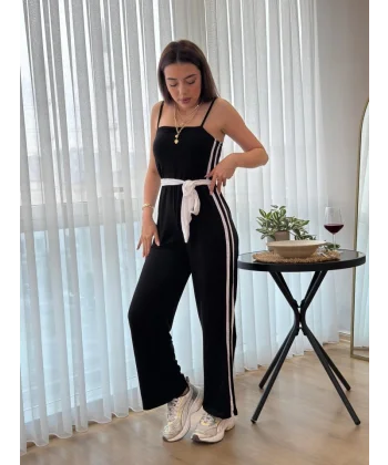 Kadın Ip Askılı Straplez Belden Kuşaklı Viskon Iki Iplik Tulum