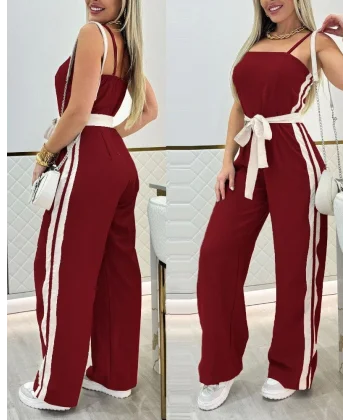 Kadın Ip Askılı Straplez Belden Kuşaklı Viskon Iki Iplik Tulum