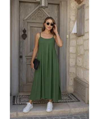 Kadın Ip Askılı V Yakalı Asimetrik Detaylı Aerobin Elbise