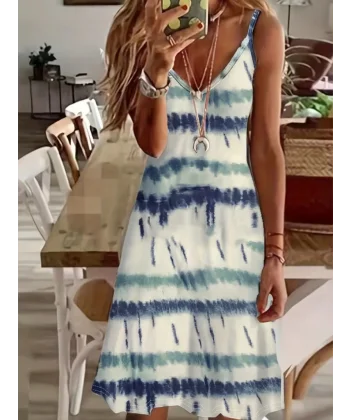 Kadın Ip Askılı V Yakalı Karışık Renkli Süprem Elbise