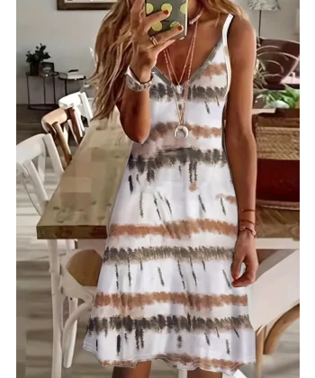 Kadın Ip Askılı V Yakalı Karışık Renkli Süprem Elbise