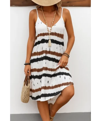 Kadın Ip Askılı V Yakalı Karışık Renkli Süprem Elbise