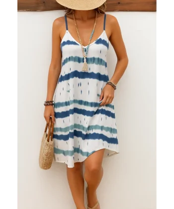 Kadın Ip Askılı V Yakalı Karışık Renkli Süprem Elbise