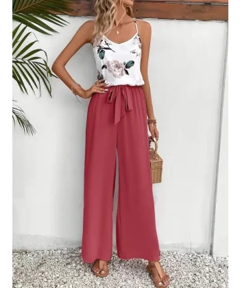 Kadın Ip Askılı V Yakalı Süprem Bluz Ve Aerobin Pantolon Ikili Takım