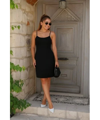 Kadın Ip Askılı Yuvarlak Yaka Kaşkorse Elbise