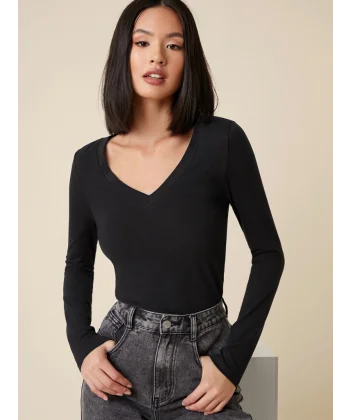Kadın iyah V Yaka Uzun Kollu Bluz