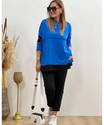 Kadın Kapşonlu Etek Ucu Detay Armalı Ters Dikiş Gorunumlu Ikili Takım