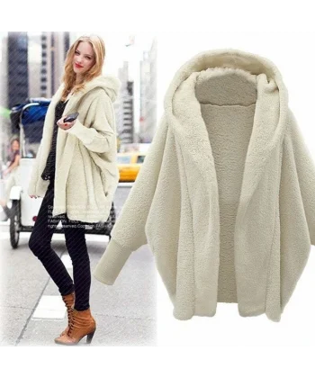 Kadın Kapşonlu Salaş Peluş Kaban