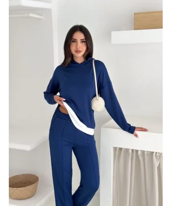 Kadın Kapşunlu Ve Atlet Detaylı Tunik Yüksek Bel Pantolunlu ıkılı Takım