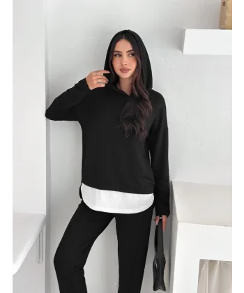 Kadın Kapşunlu Ve Atlet Detaylı Tunik Yüksek Bel Pantolunlu ıkılı Takım