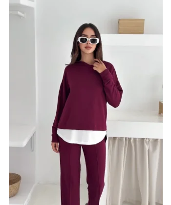 Kadın Kapşunlu Ve Atlet Detaylı Tunik Yüksek Bel Pantolunlu ıkılı Takım