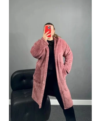 Kadın Kapüşon Ve Cep Detay Uzun Wellsoft Kaban